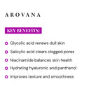 Arovana product benefits listed on a white background