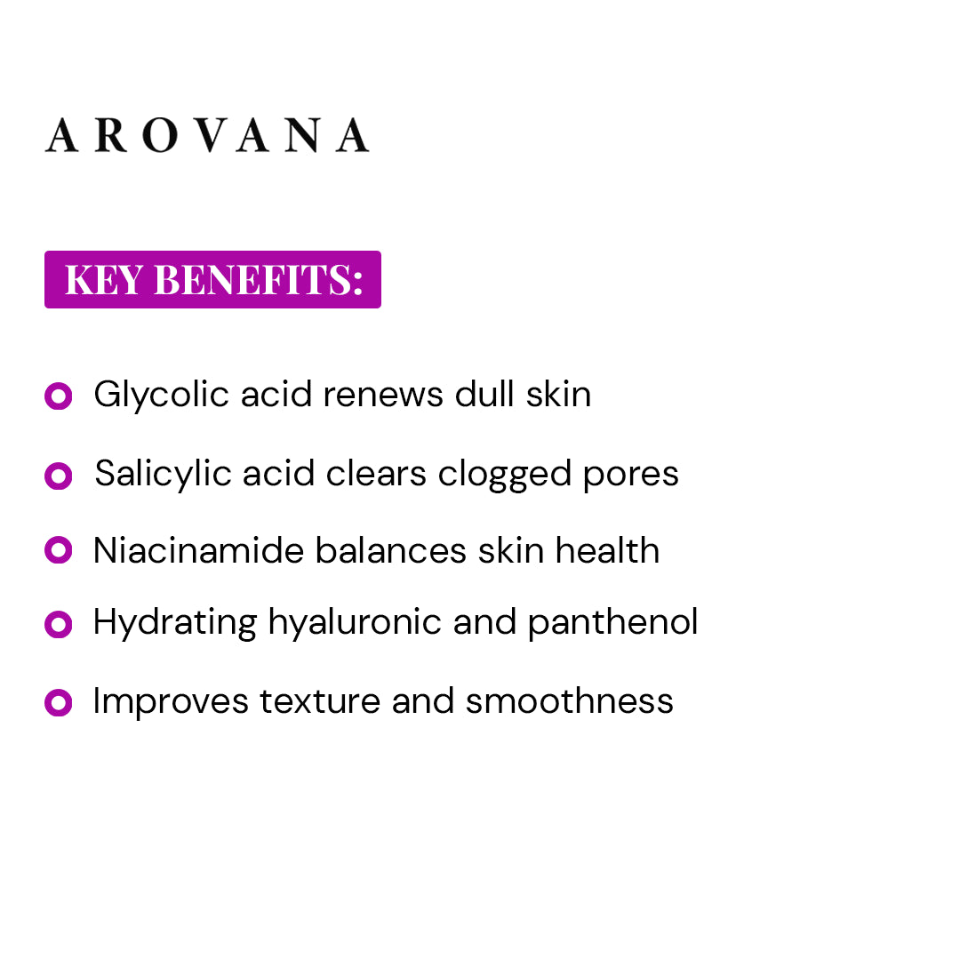 Arovana product benefits listed on a white background