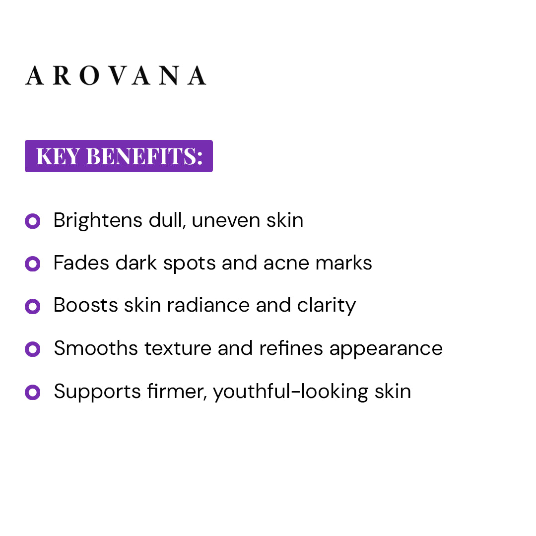 Arovana product description with key benefits on a white background
