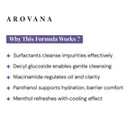 Arovana product description highlighting the effectiveness of their formula with listed ingredients.
